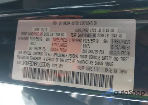 2019 Mazda Cx-5 Grand Touring from USA, damaged, VIN JM3KFBDM6K1509045